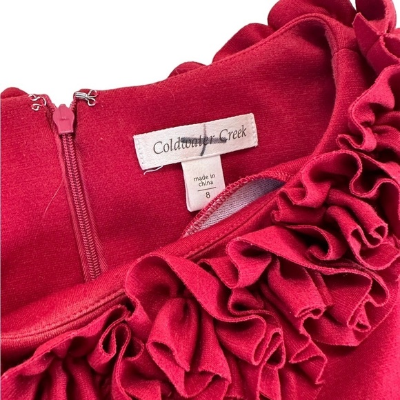 Coldwater Creek Red Ruffled Neckline 3/4 Sleeve dress Size 8 - Picture 13 of 15